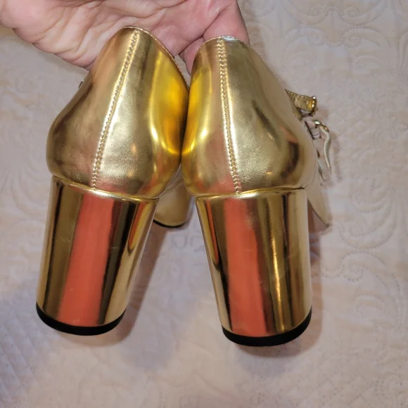 J.Crew Maisie Gold Metallic Block Heel Mary Jane Pumps NWOT Size 8 - Picture 8 of 9